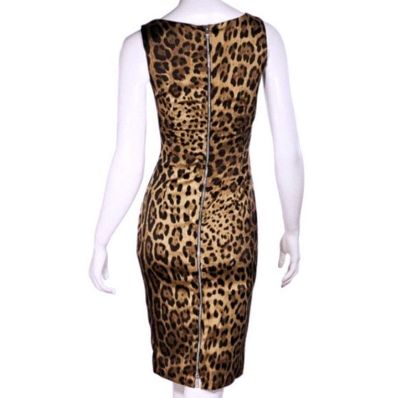 DOLCE & GABBANA Brown & Tan Leopard Printed Knee-Length Dress - Picture 6 of 7